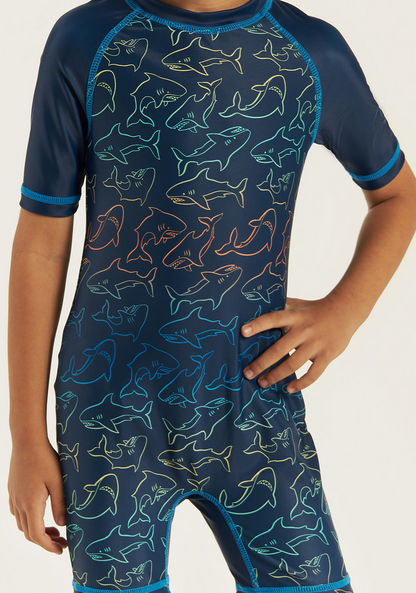 Juniors All-Over Print Swimsuit with Raglan Sleeves-Swimwear-image-2