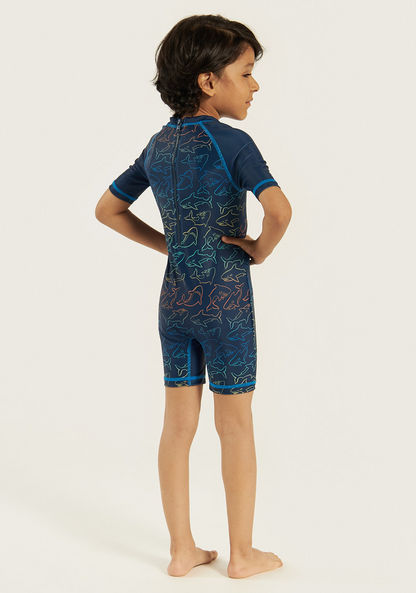 Juniors All-Over Print Swimsuit with Raglan Sleeves-Swimwear-image-3