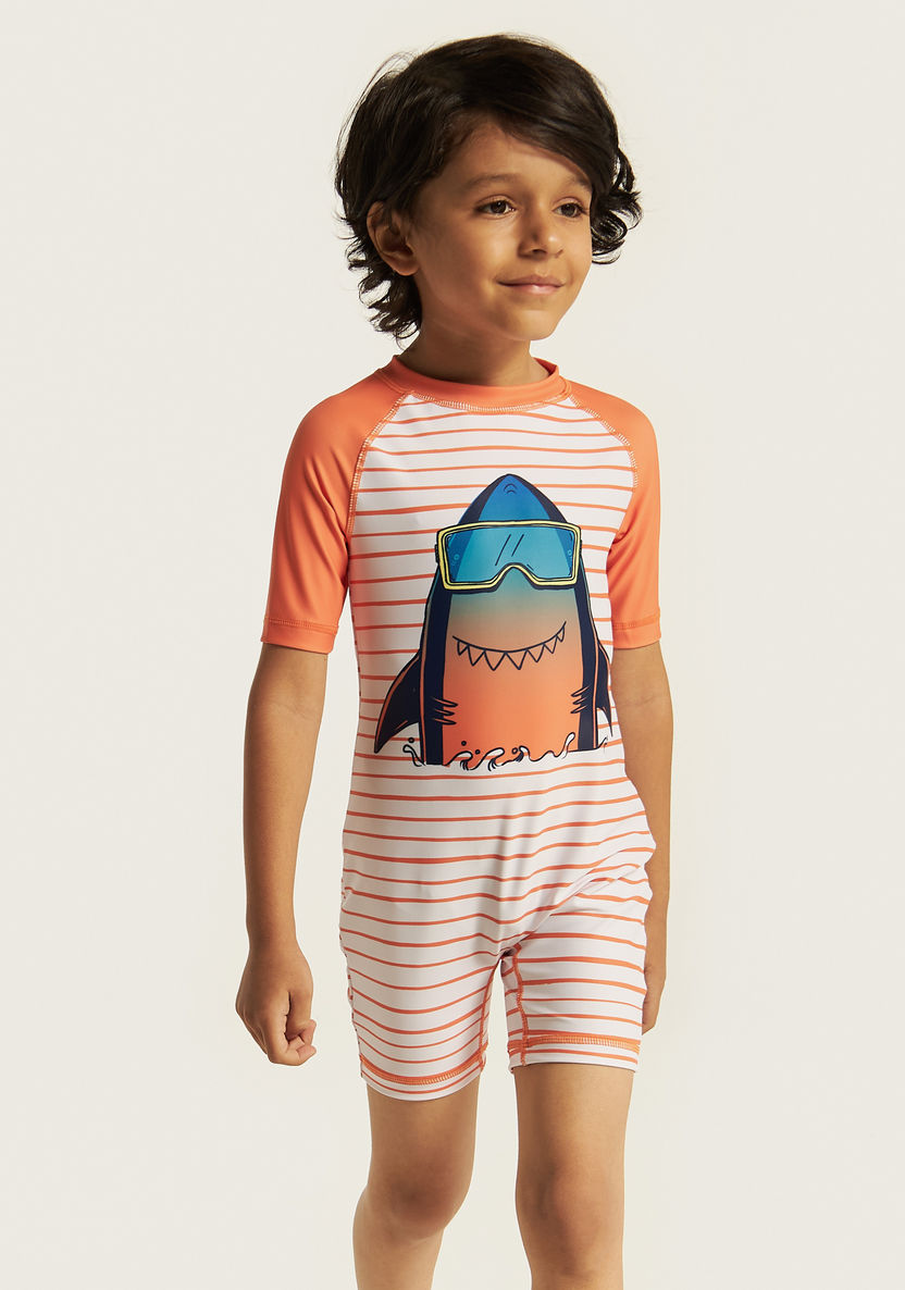 Juniors All-Over Print Swimsuit with Raglan Sleeves-Swimwear-image-1