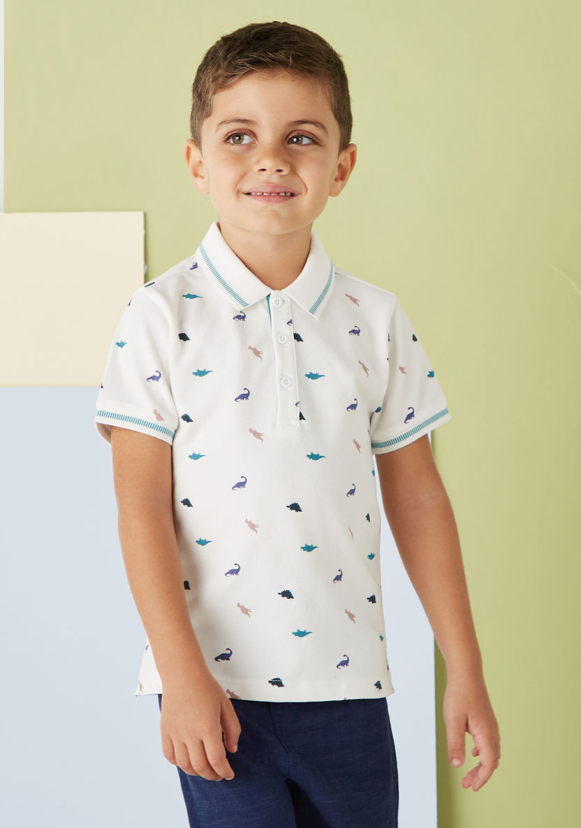 Juniors Dino Print Polo T-shirt with Short Sleeves-T Shirts-image-0