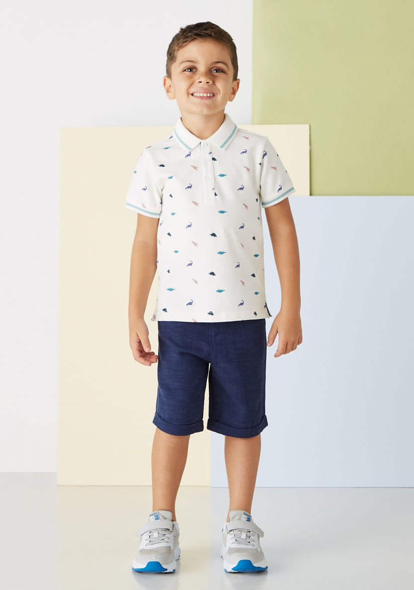 Juniors Dino Print Polo T-shirt with Short Sleeves-T Shirts-image-1