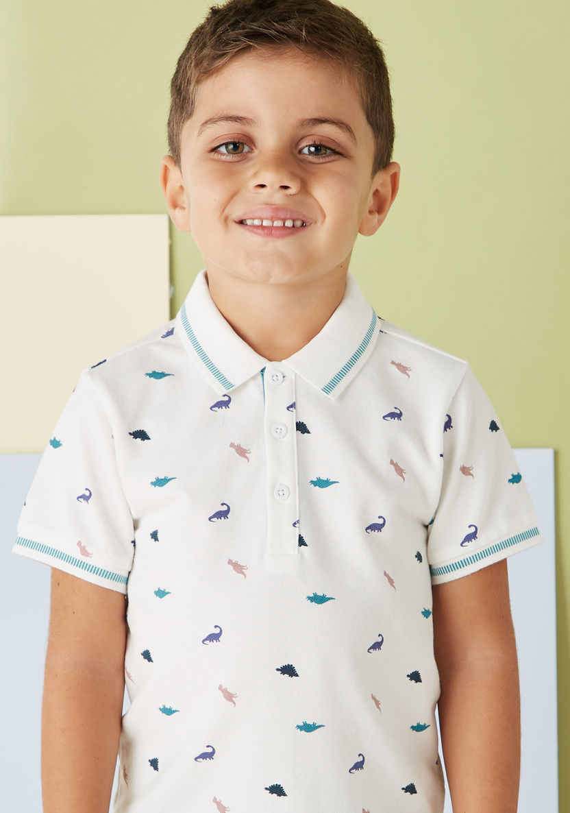 Juniors Dino Print Polo T-shirt with Short Sleeves-T Shirts-image-2