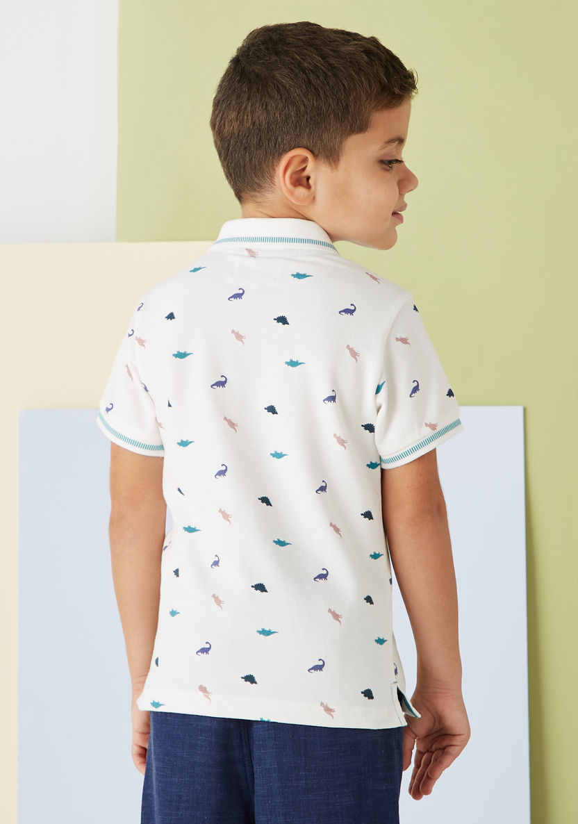Juniors Dino Print Polo T-shirt with Short Sleeves-T Shirts-image-3