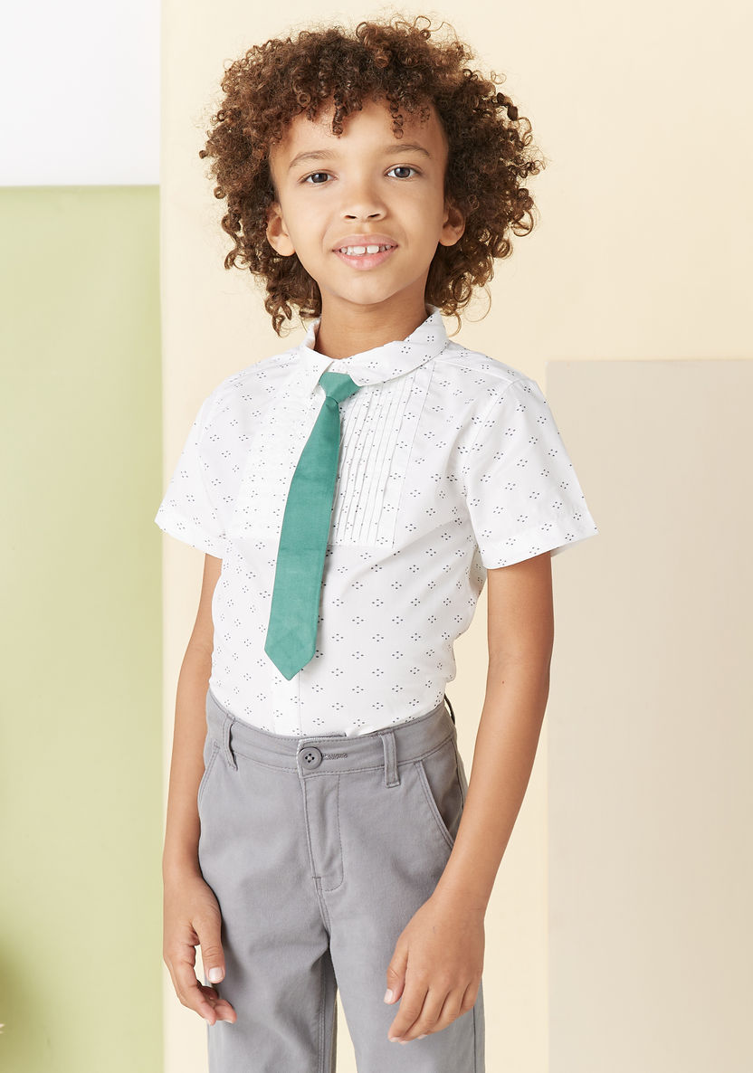 Juniors All-Over Print Shirt with Pleat Detail and Short Sleeves-Shirts-image-2