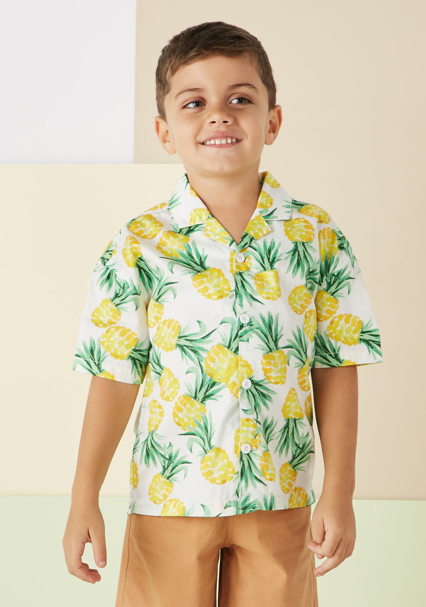 Juniors All-Over Tropical Print Shirt with Short Sleeves-Shirts-image-0