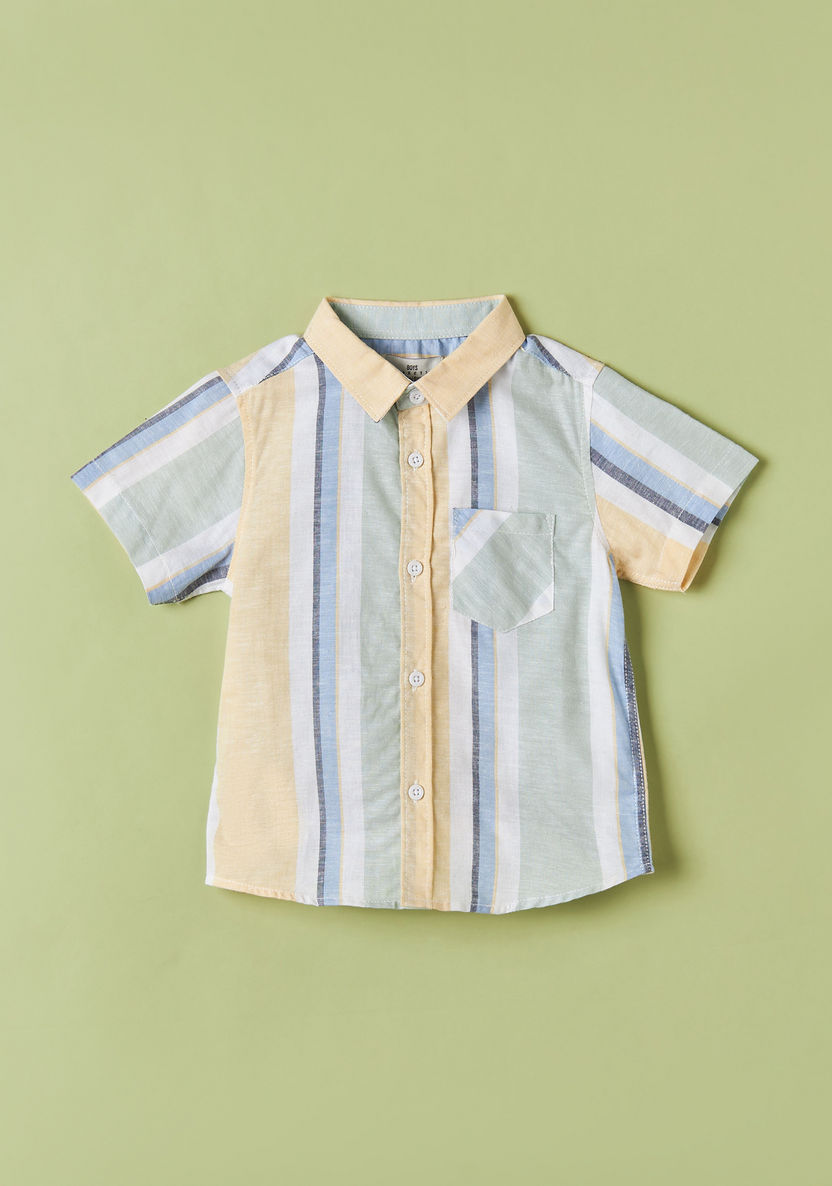Juniors Striped Shirt with Short Sleeves and Chest Pocket-Shirts-image-0