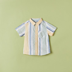 Juniors Striped Shirt with Short Sleeves and Chest Pocket