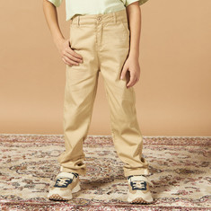 Juniors Solid Pants with Button Closure and Pockets