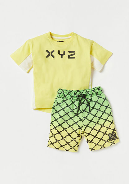 XYZ Printed Crew Neck T-shirt and Shorts Set-Clothes Sets-image-0
