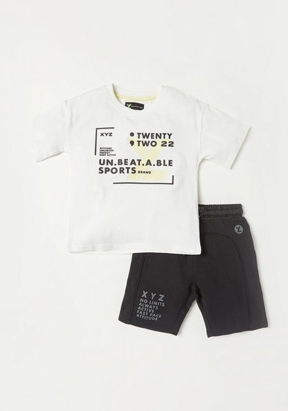 XYZ Printed Crew Neck T-shirt and Shorts Set-Sets-image-0