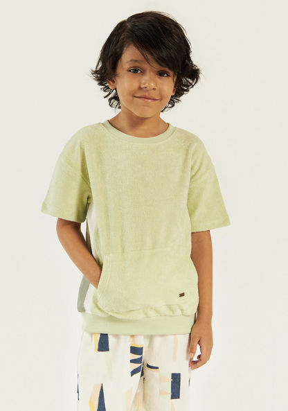 Eligo Textured T-shirt with Kangaroo Pockets and Round Neck-T Shirts-image-0
