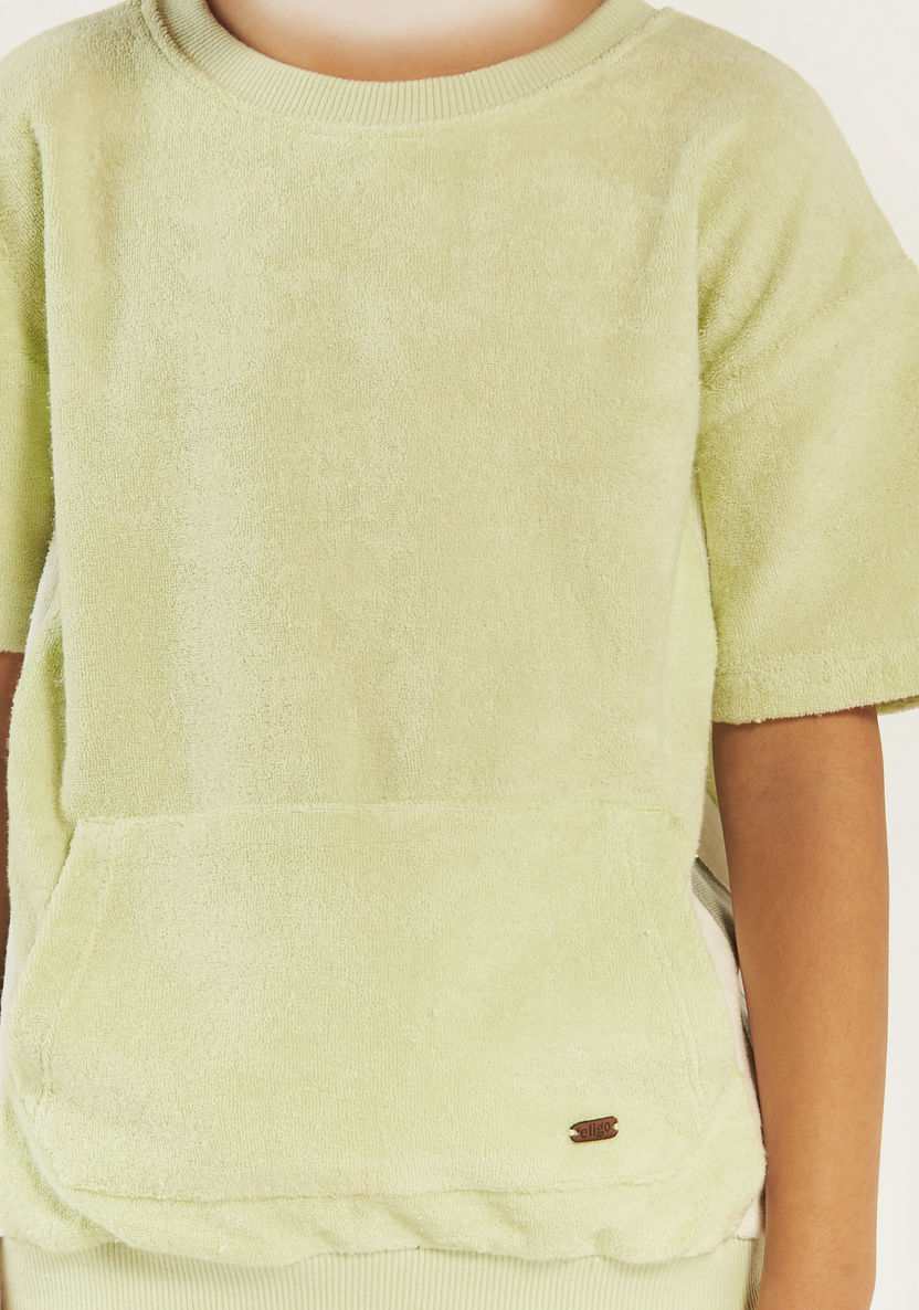 Eligo Textured T-shirt with Kangaroo Pockets and Round Neck-T Shirts-image-2