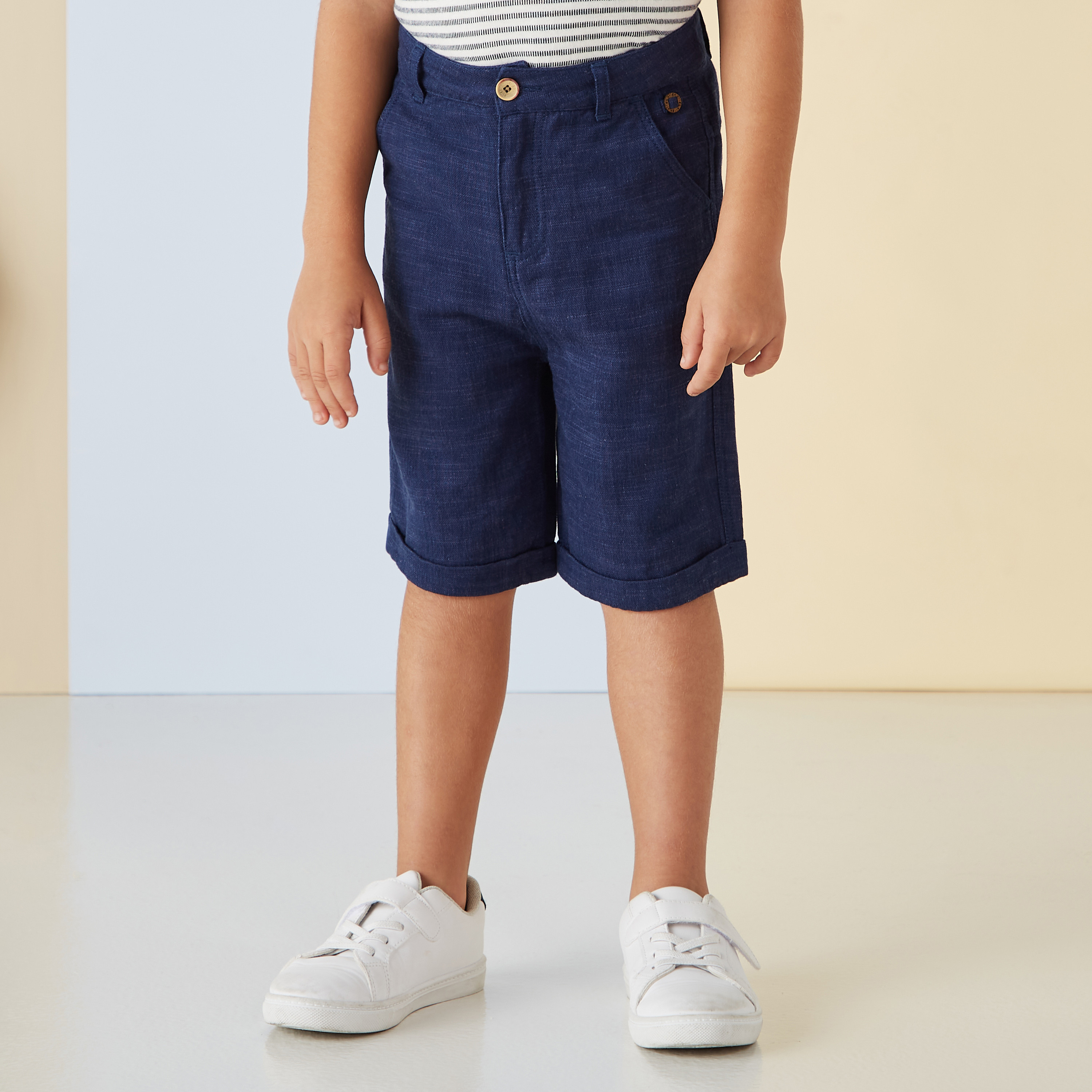 Eligo Solid Shorts with Pockets and Button Closure-baby-boys-clothing-bottoms-shorts-image-2