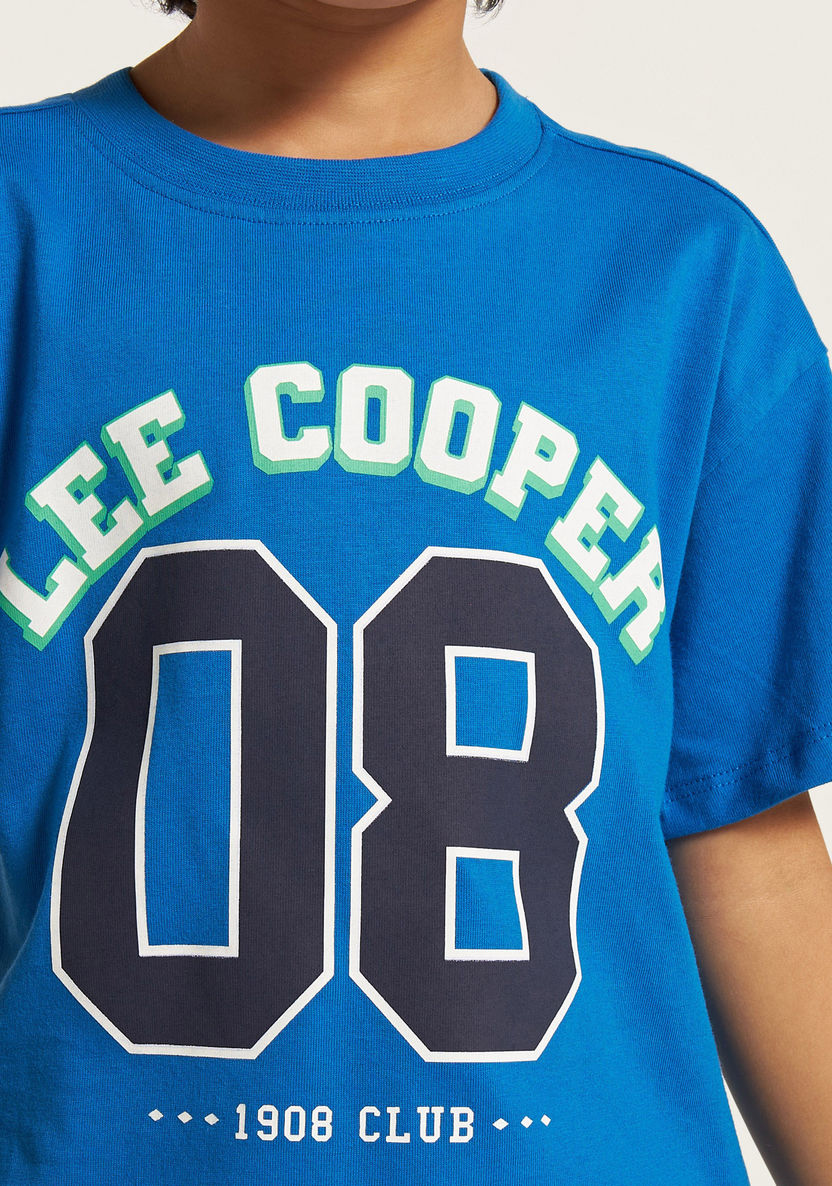 Lee Cooper Logo Print Crew Neck T-shirt with Short Sleeves-T Shirts-image-2