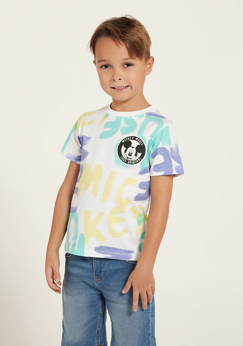 Disney All-Over Typographic Print T-shirt with Crew Neck and Short Sleeves-T Shirts-image-2