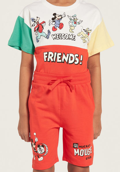 Disney Mickey Mouse Print T-shirt and Shorts Set-Clothes Sets-image-3