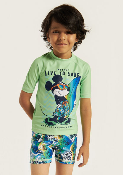 Disney Mickey Mouse Print T-shirt and Swim Shorts Set-Swimwear-image-1