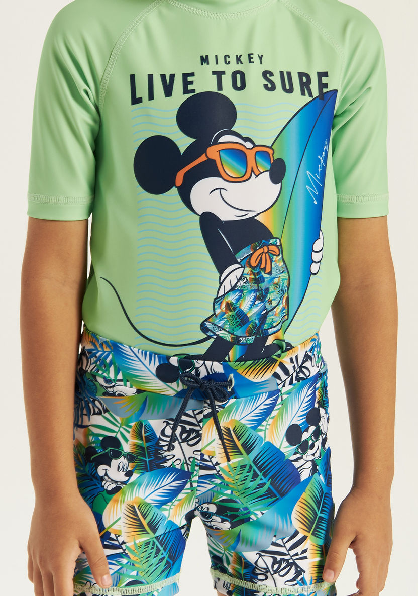 Disney Mickey Mouse Print T-shirt and Swim Shorts Set-Swimwear-image-3