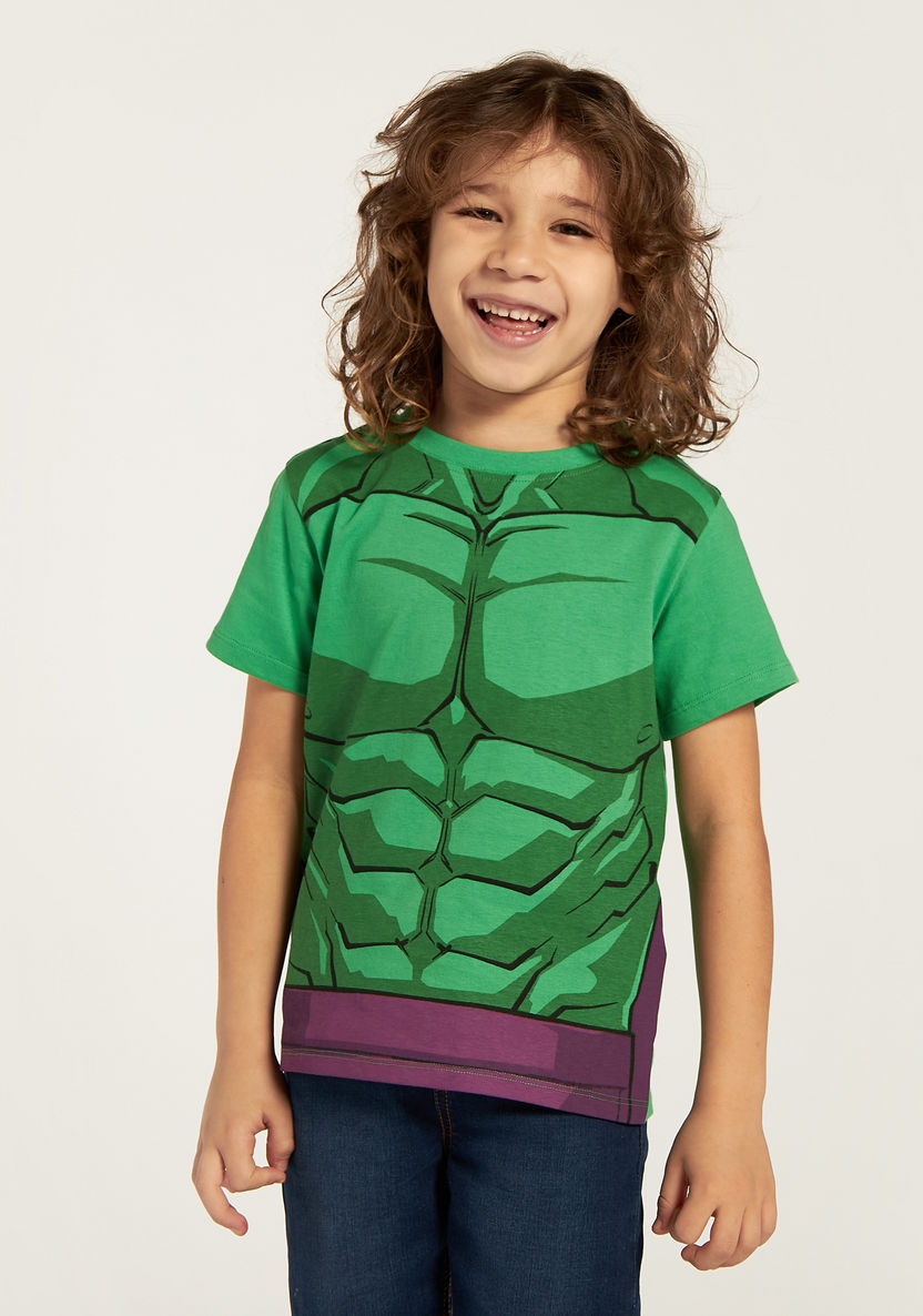 Hulk Print Crew Neck T-shirt with Short Sleeves-T Shirts-image-0