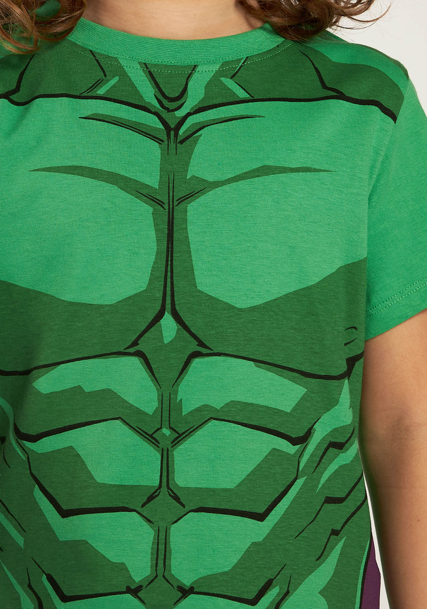 Hulk Print Crew Neck T-shirt with Short Sleeves-T Shirts-image-2