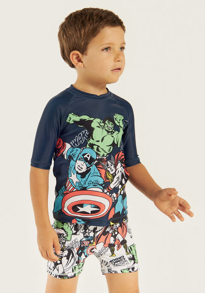 All-Over Superhero Print Swim T-shirt and Shorts Set-Swimwear-image-1