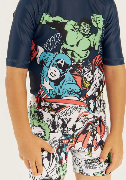 All-Over Superhero Print Swim T-shirt and Shorts Set-Swimwear-image-3