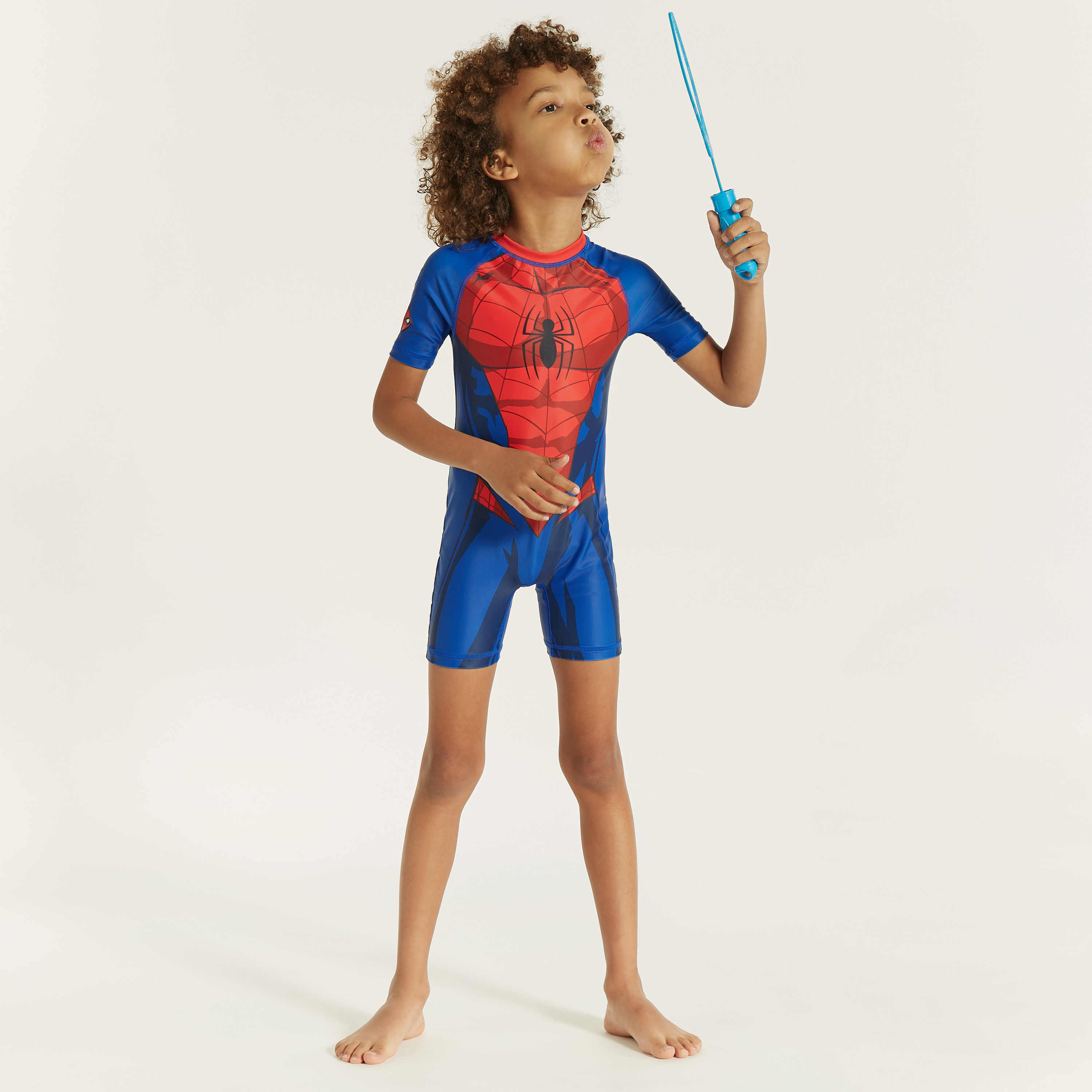 Buy Spider Man Print Swimsuit with Round Neck and Short Sleeves