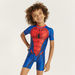 Spider-Man Print Swimsuit with Round Neck and Short Sleeves-Swimwear-thumbnail-1