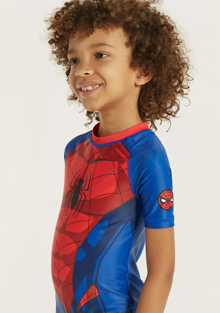 Spider-Man Print Swimsuit with Round Neck and Short Sleeves-Swimwear-image-2