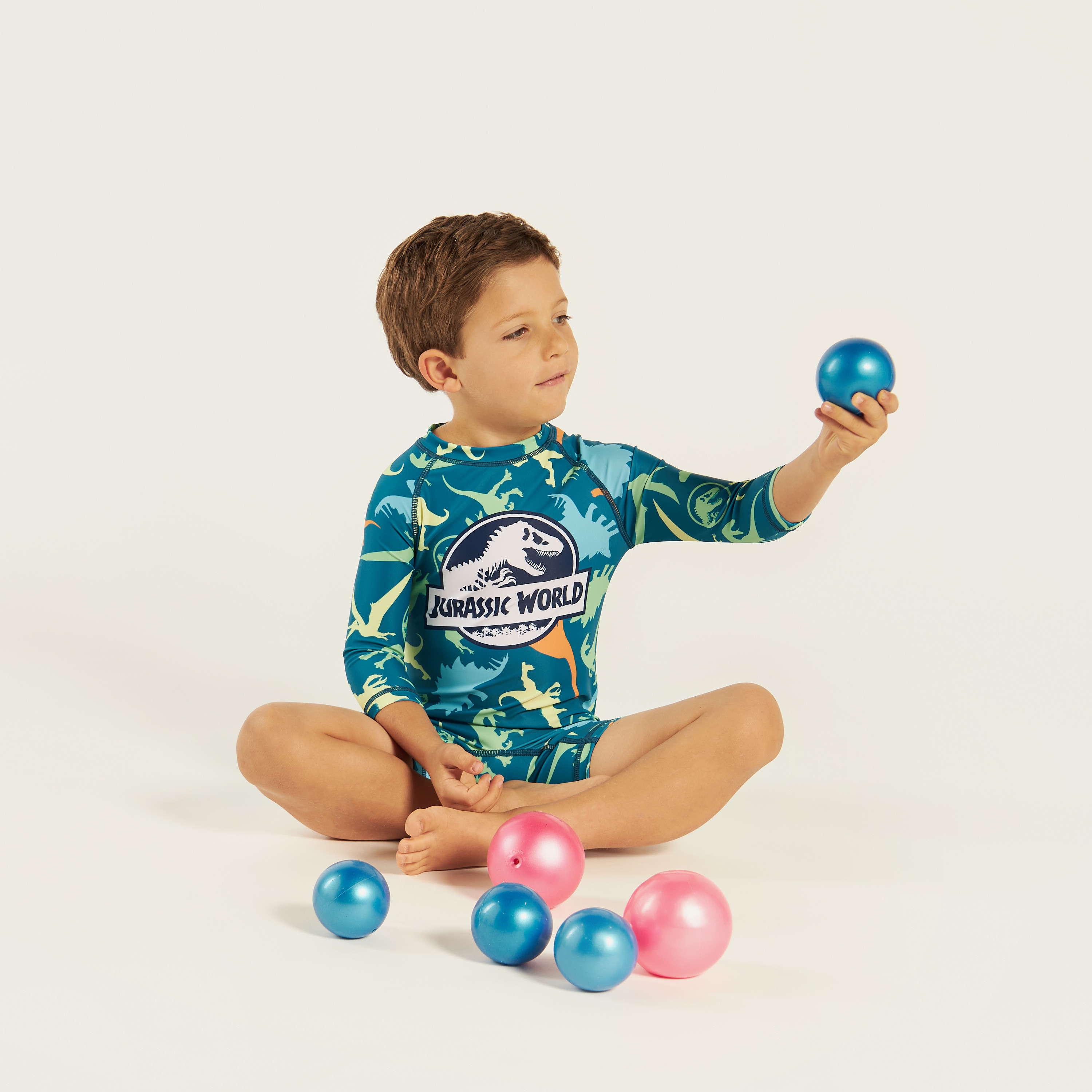 Jurassic World Print Swimsuit with 3/4 Sleeves and Zip Closure-baby-boys-clothing-swimwear-image-1