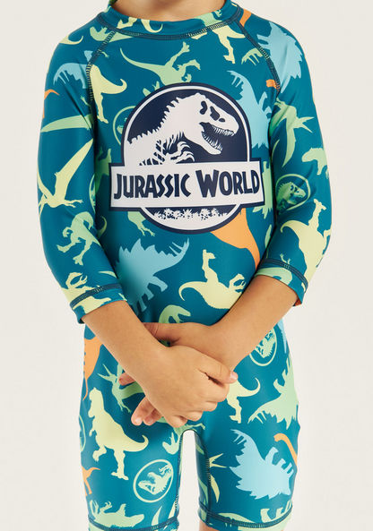Jurassic World Print Swimsuit with 3/4 Sleeves and Zip Closure-Swimwear-image-2