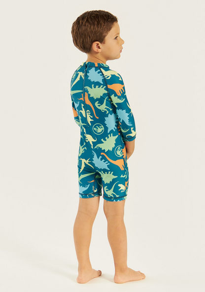 Jurassic World Print Swimsuit with 3/4 Sleeves and Zip Closure-Swimwear-image-3