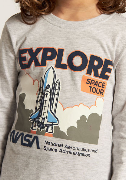 NASA Graphic Print Crew Neck T-shirt with Long Sleeves-T Shirts-image-2