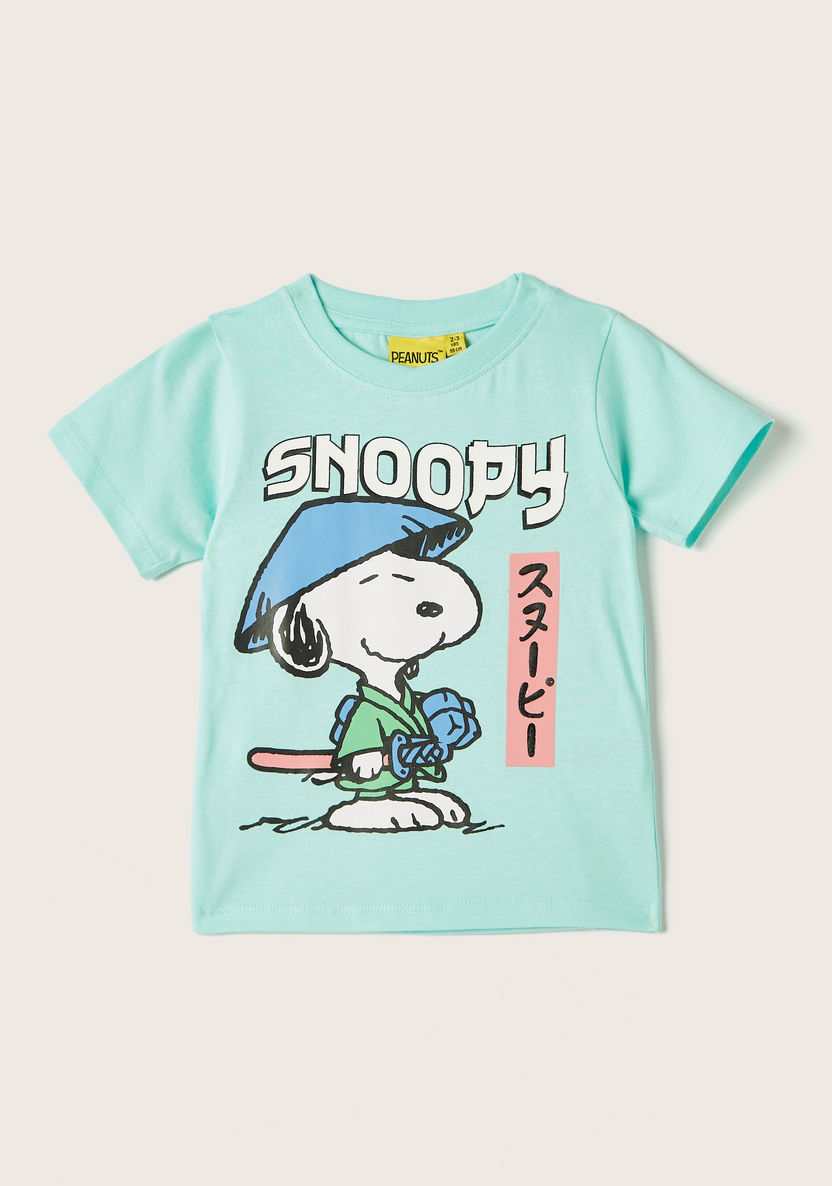 Snoopy Print Crew Neck T-shirt with Short Sleeves-T Shirts-image-0