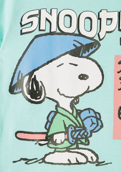 Snoopy Print Crew Neck T-shirt with Short Sleeves-T Shirts-image-1