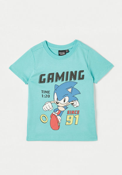 SEGA Sonic the Hedgehog Print T-shirt with Crew Neck-T Shirts-image-0