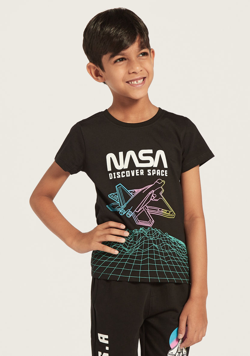 NASA Graphic Print T-shirt with Short Sleeves-T Shirts-image-0