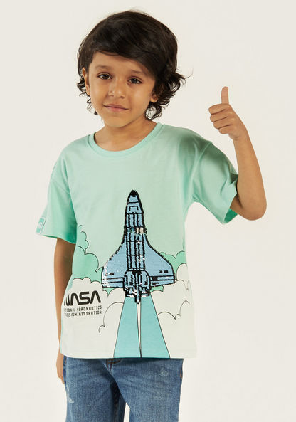 NASA Embellished Round Neck T-shirt-T Shirts-image-0