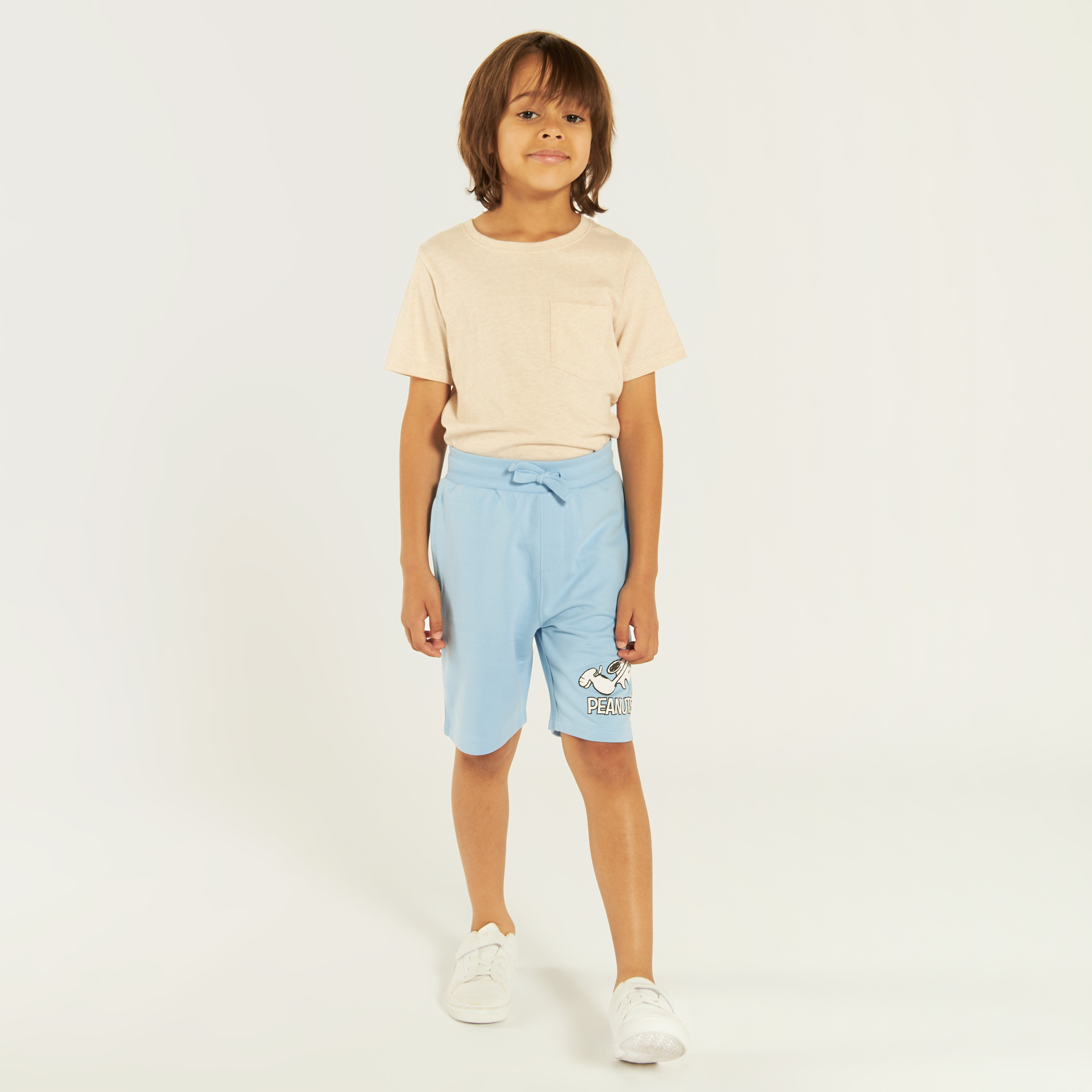 Snoopy Dog Print Shorts with Drawstring Closure-baby-boys-clothing-bottoms-shorts-image-1