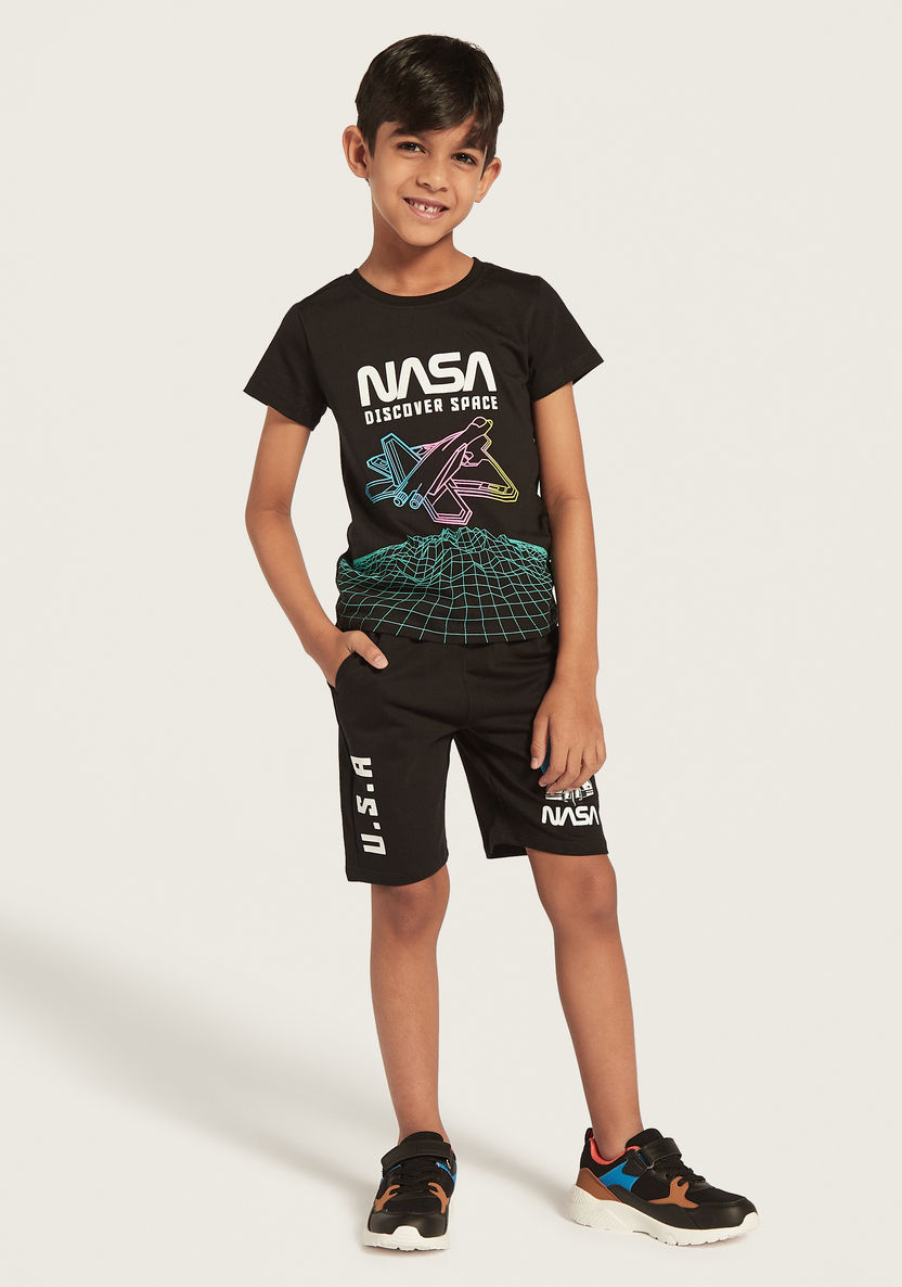 NASA Graphic Print Shorts with Drawstring Closure and Pockets-Shorts-image-0