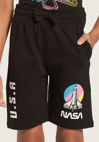 NASA Graphic Print Shorts with Drawstring Closure and Pockets-Shorts-image-2