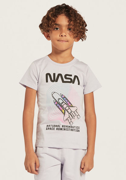 NASA Printed Crew Neck T-shirt and Shorts Set-Clothes Sets-image-1