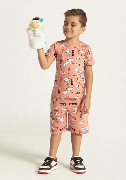 All-Over Snoopy Print T-shirt and Shorts Set-Clothes Sets-image-0