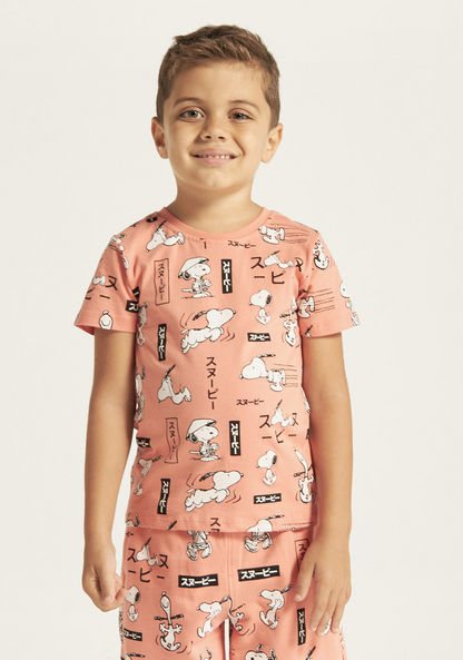 All-Over Snoopy Print T-shirt and Shorts Set-Clothes Sets-image-1