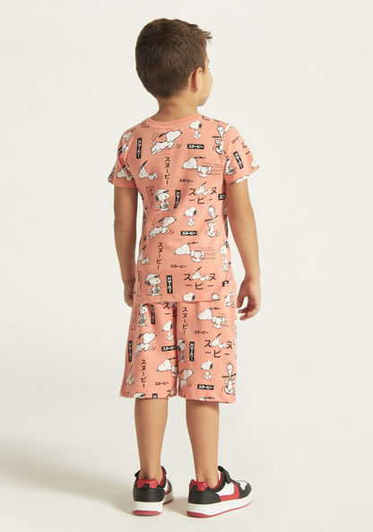 All-Over Snoopy Print T-shirt and Shorts Set-Clothes Sets-image-4