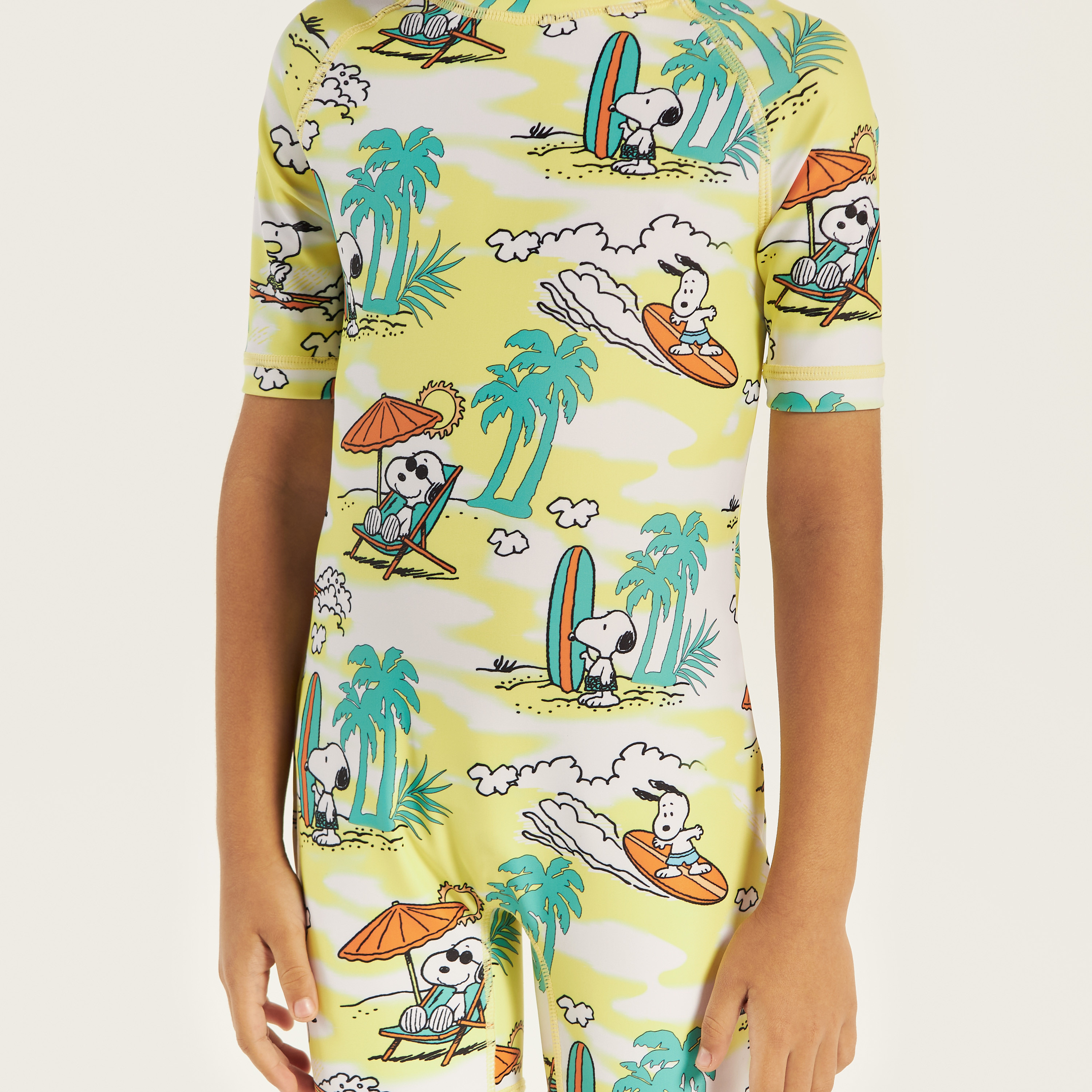 All-Over Peanuts Print Swimsuit with Raglan Sleeves-baby-boys-clothing-swimwear-image-3
