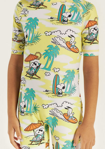 All-Over Peanuts Print Swimsuit with Raglan Sleeves-Swimwear-image-2