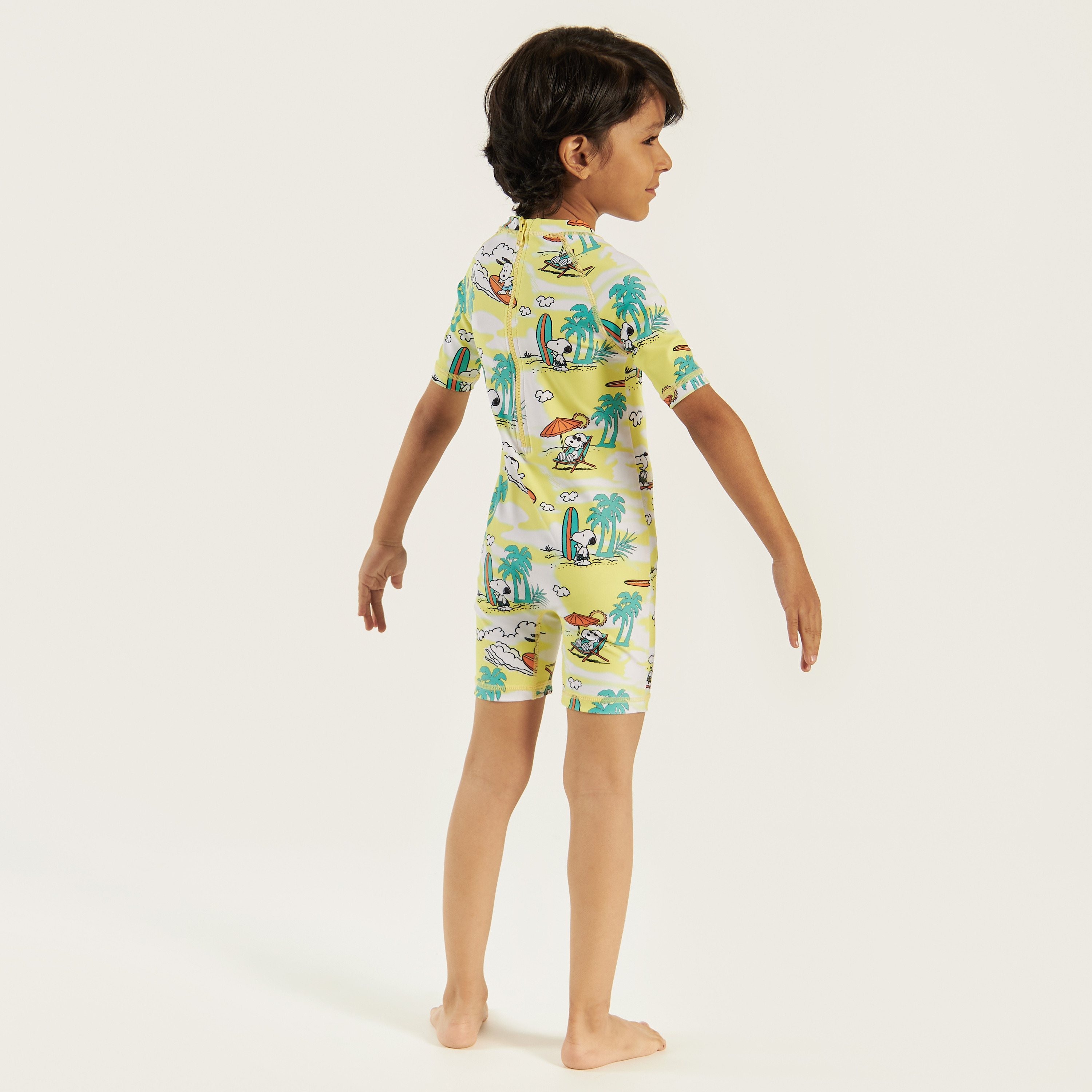 All-Over Peanuts Print Swimsuit with Raglan Sleeves-baby-boys-clothing-swimwear-image-4