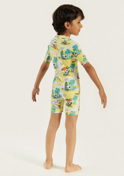 All-Over Peanuts Print Swimsuit with Raglan Sleeves-Swimwear-image-3