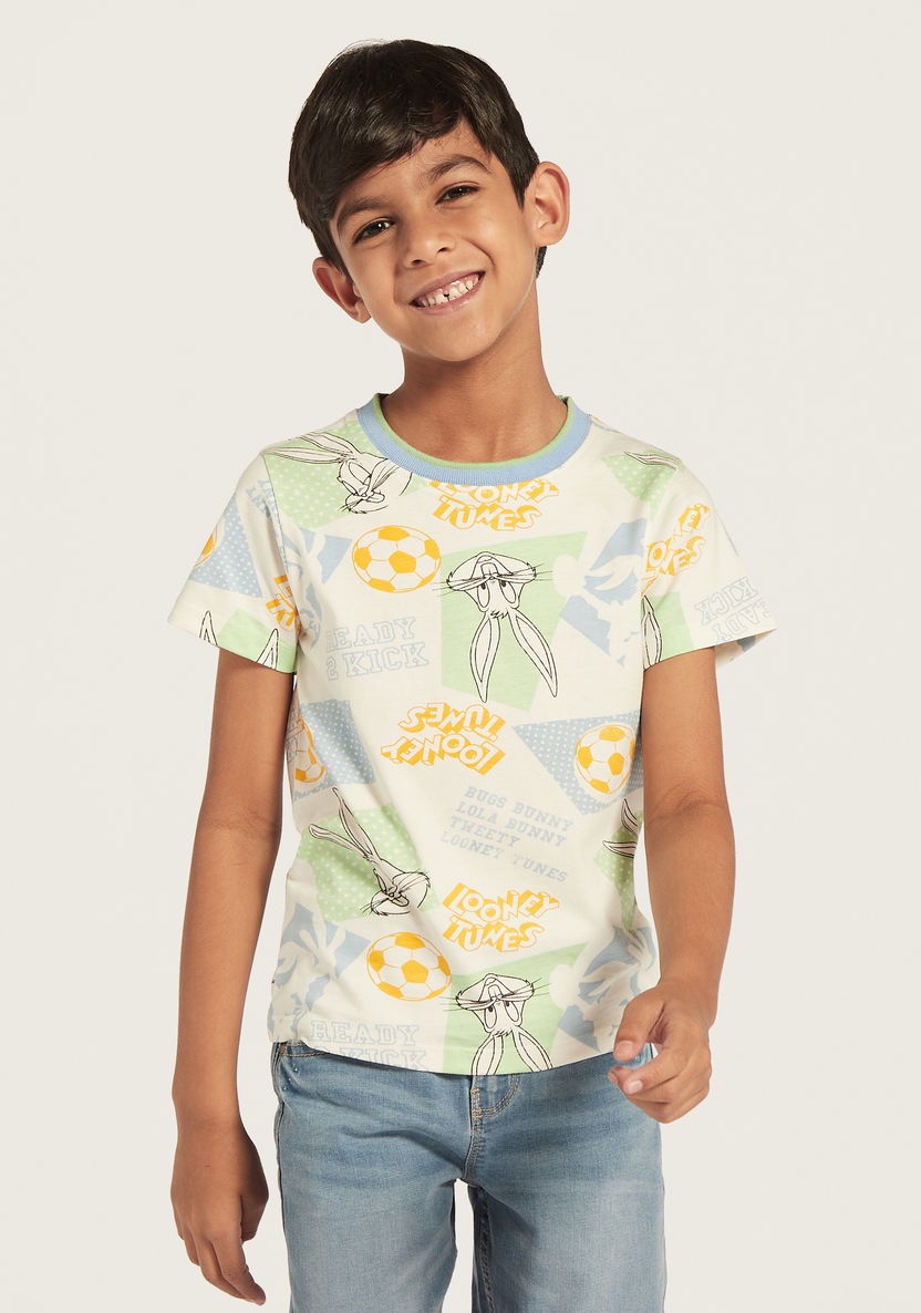 All-Over Looney Tunes Print T-shirt with Short Sleeves and Crew Neck-T Shirts-image-0